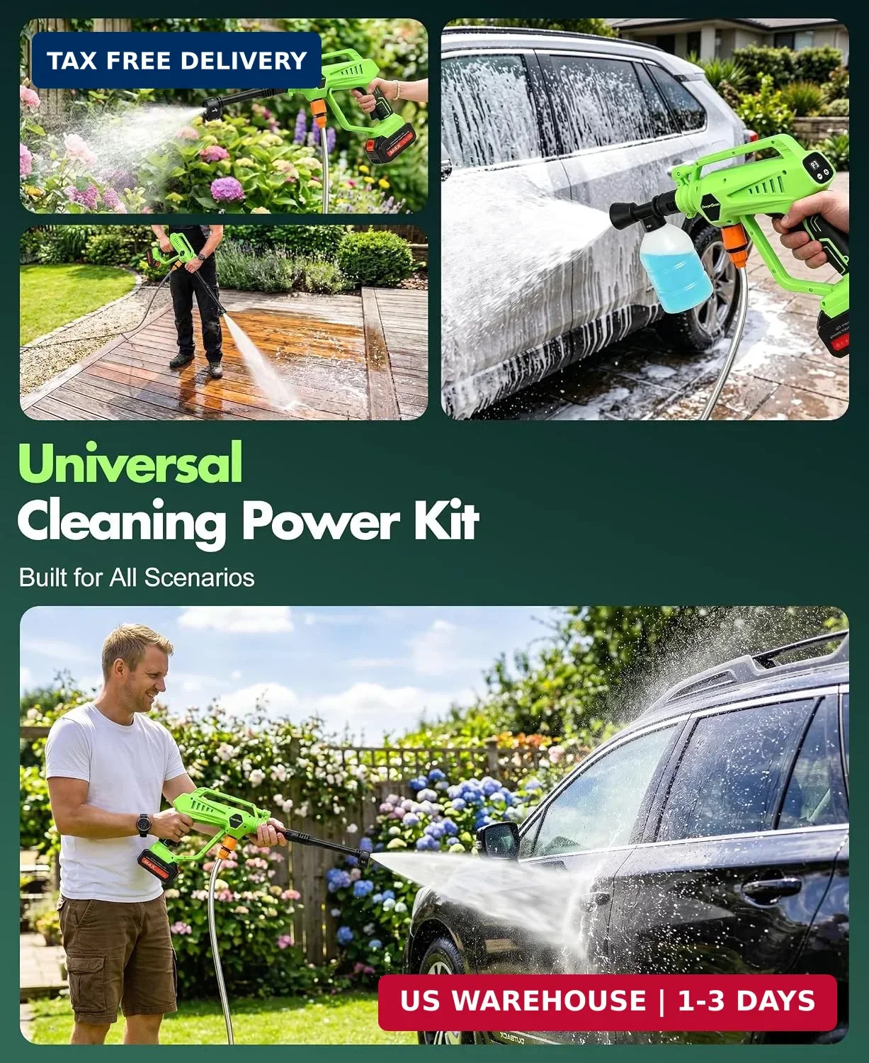 DeeprClean Cordless Car Washer with 6-in-1 Nozzle, Portable Vehicle Cleaning Too