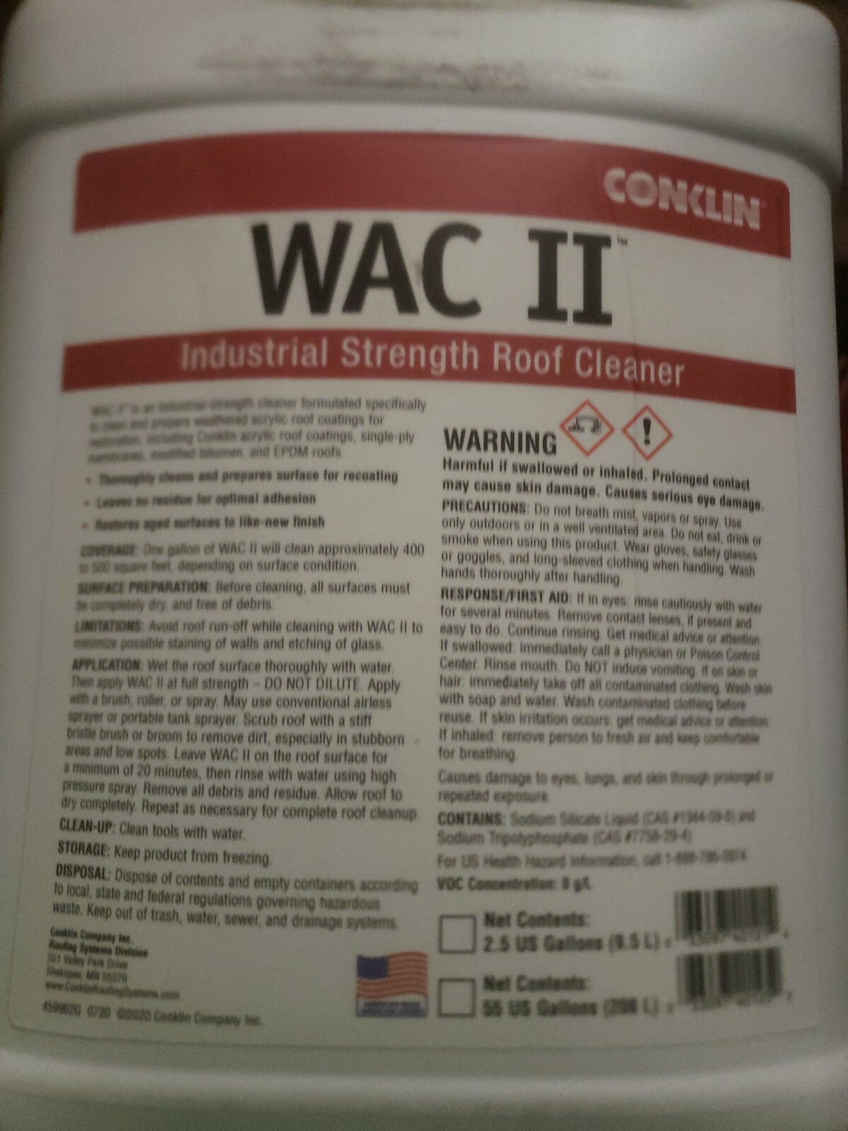 Conklin WAC II Industrial.strenght Roof Cleaner Concentrate 2.5 Gallons