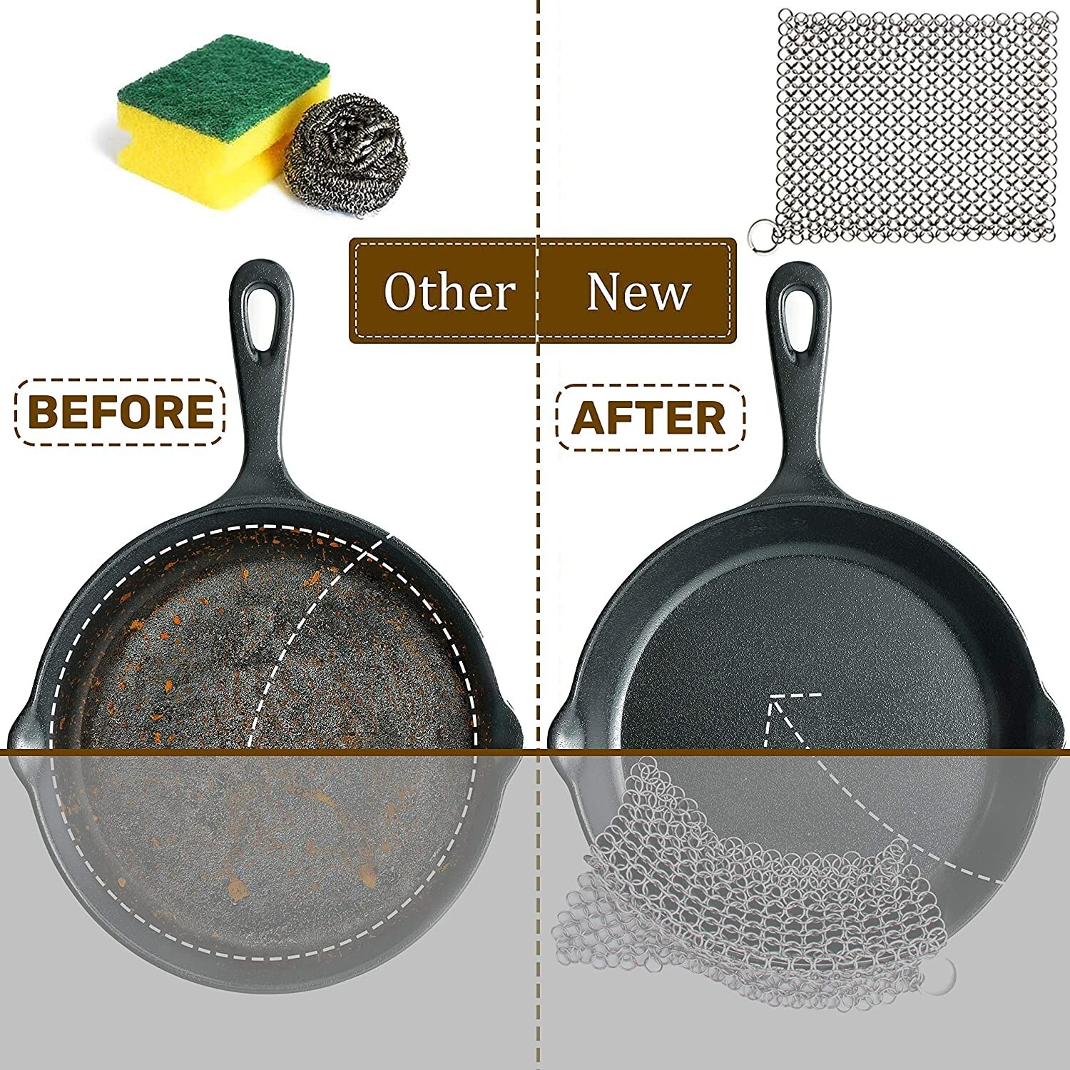 Iron Cast Cleaner Chainmail Scrubber Grill Scraper Kitchen Stainless Steel 7X7