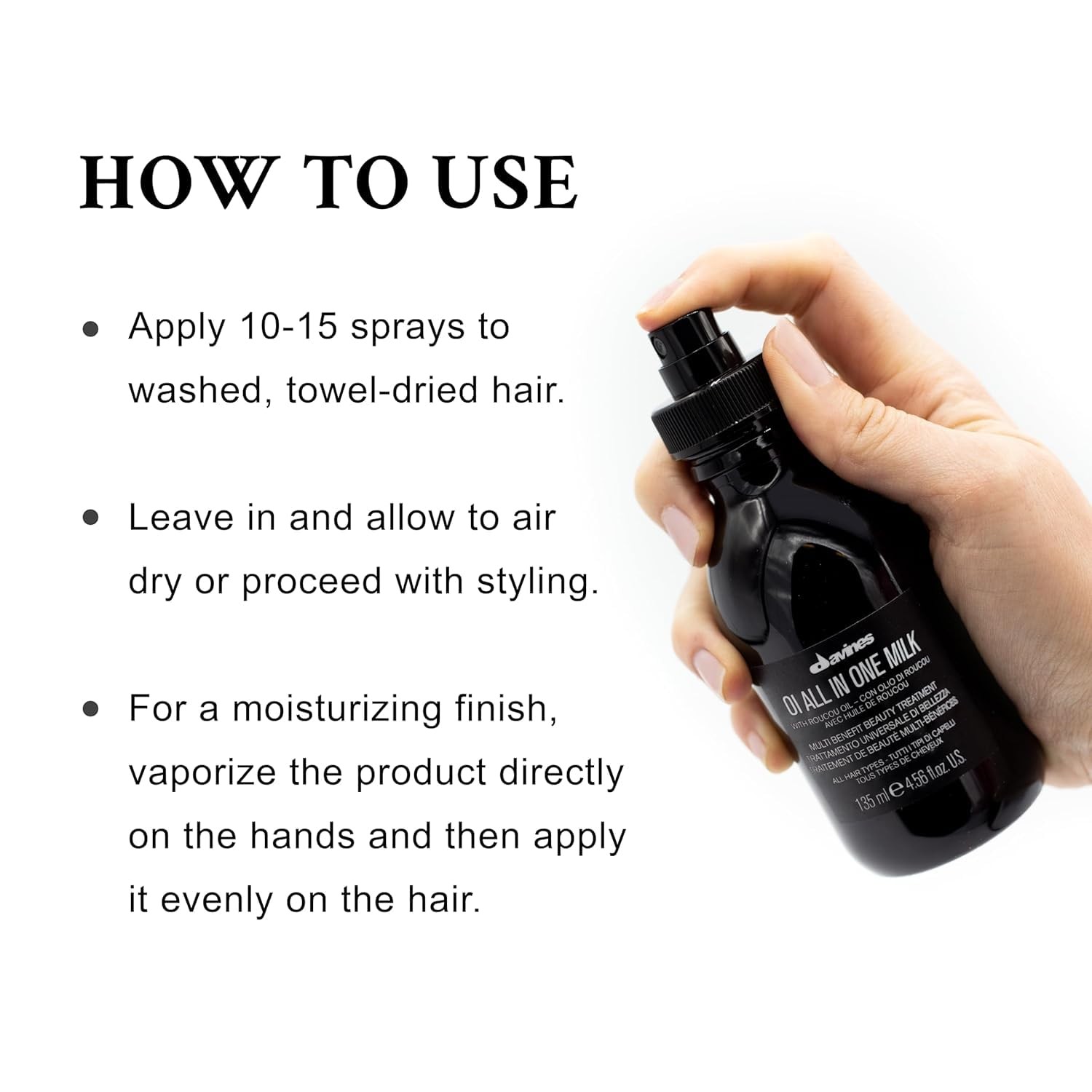 Davines OI All In One Milk, Hair Leave-in Conditioner Multi-Function Spray Tre
