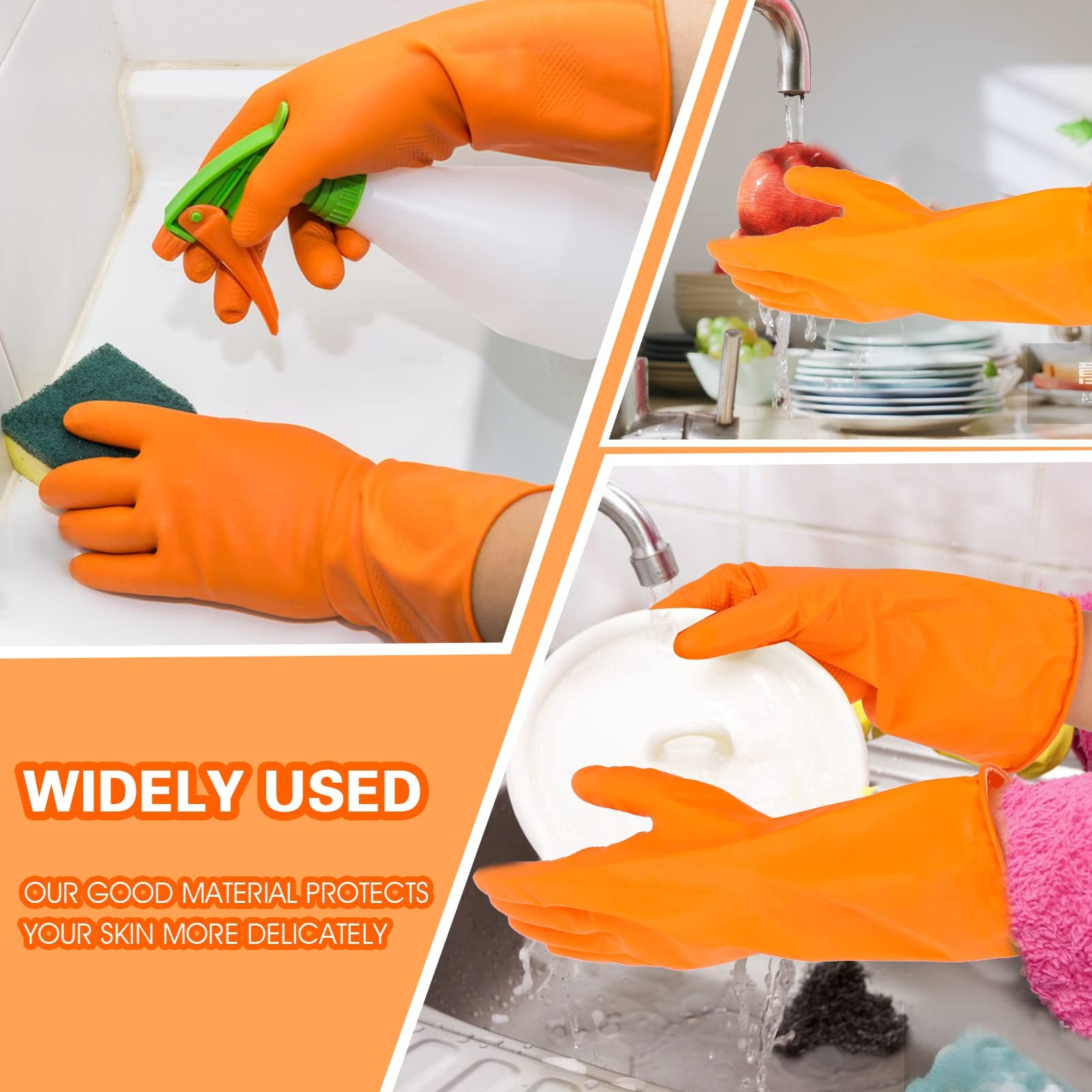 Sibba 1 Pairs Rubber Gloves Dishwashing Medium, Orange Regular Pattern