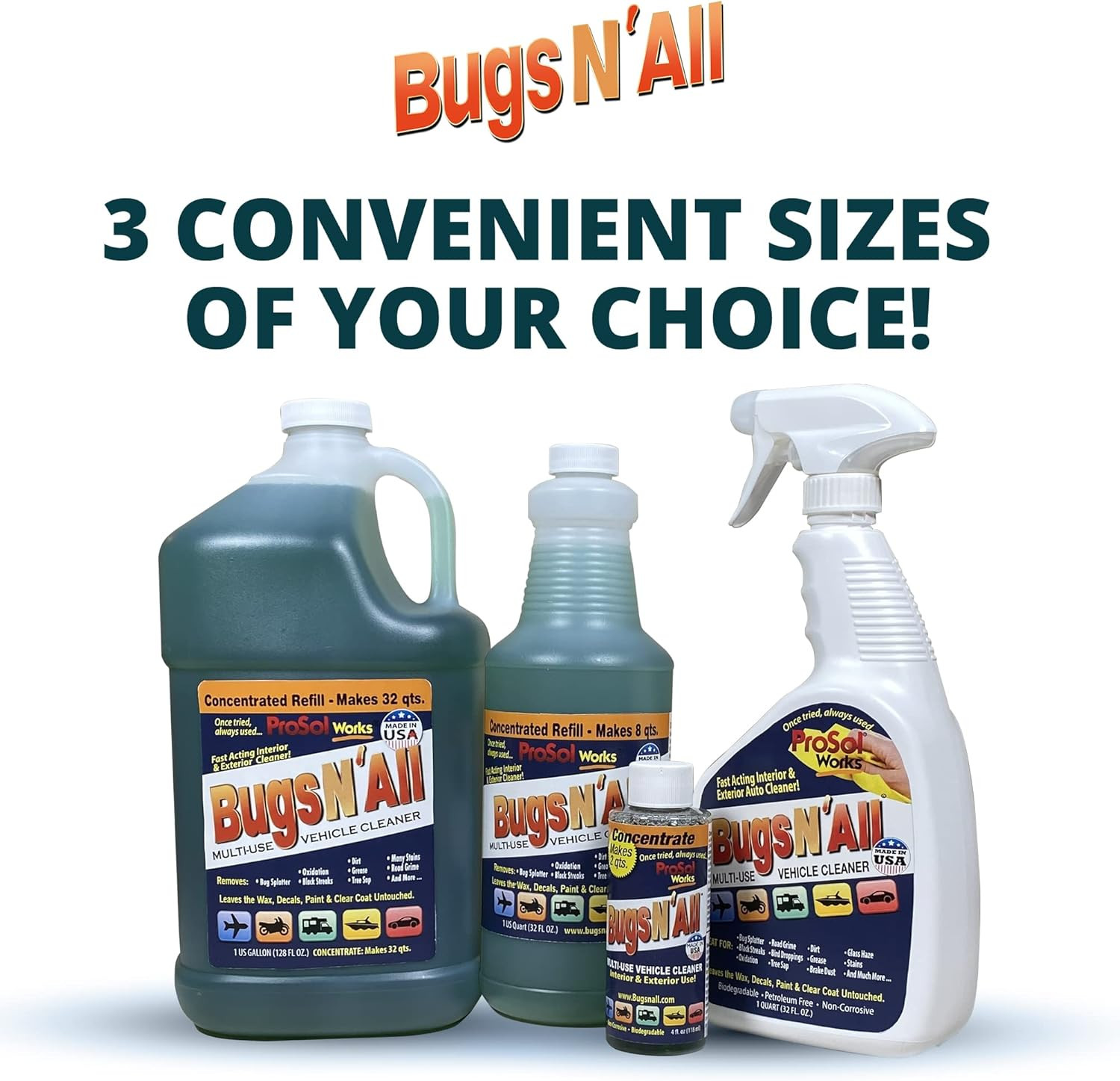 Bugs N’ All Multipurpose Car Cleaner & Degreaser – Bug & Tar Remover Concentrate