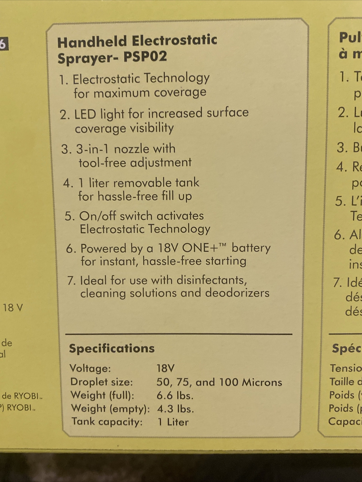 Ryobi One+ PSP02B 18V Electrostatic Sprayer Cordless Tool Only New