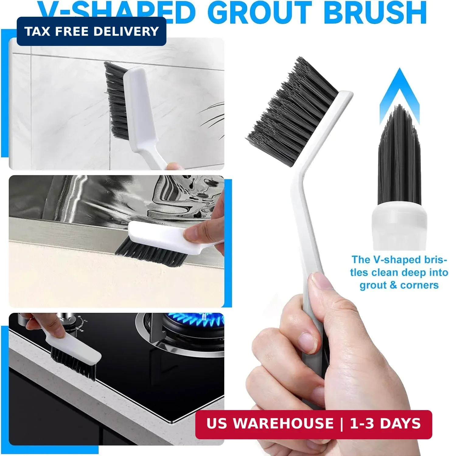 14Pcs Crevice Cleaning Brush Set, V Shape Grout Cleaner Brush for Deep Cleaning