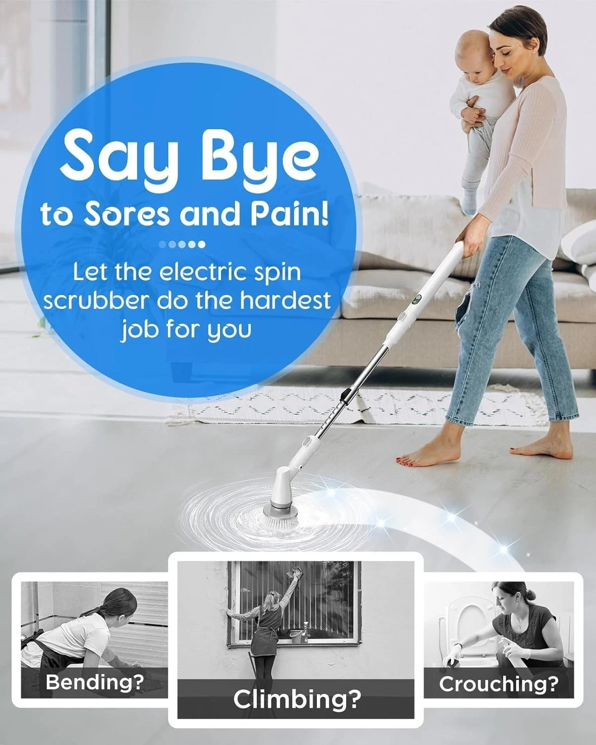 Electric Spin Scrubber with Big Display Fast Charging Cordless Cleaning Brush