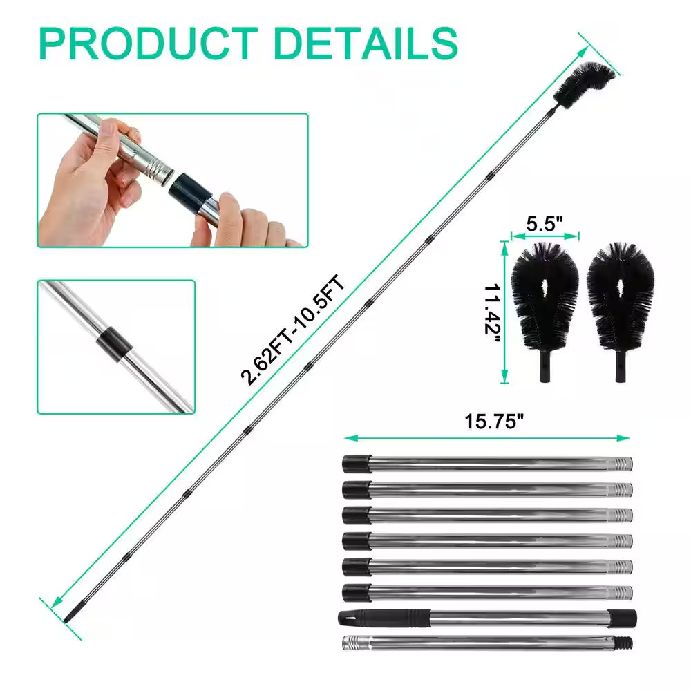 11.5 Ft. Gutter Cleaning Utility Brush with Telescoping Handle, Rain Cleaner Ext