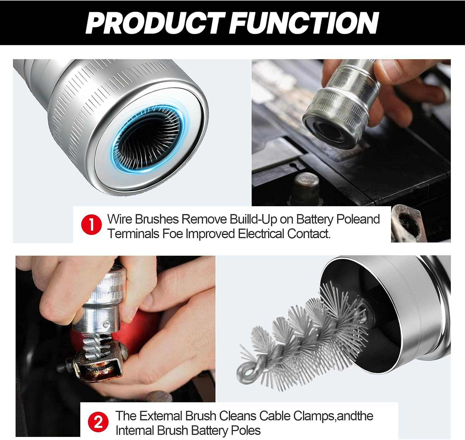 Battery Terminal Cleaner Tool Kit, 2-Pack Battery Post Wire Brush with Metal Cas