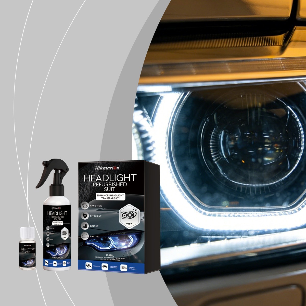 Headlight Restoration Kit Car Lens Cleaner Polish & UV Protection Coating