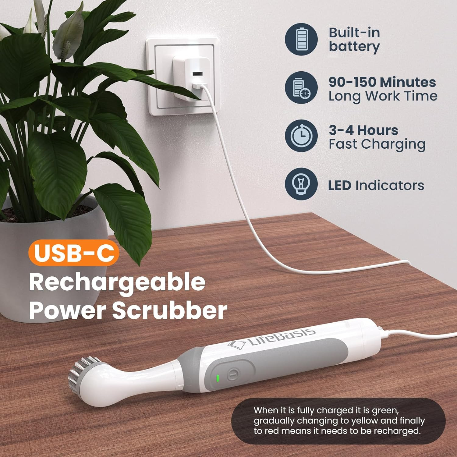 Rechargeable Power Scrubber Cordless Electric Cleaning Brush Water Resistant