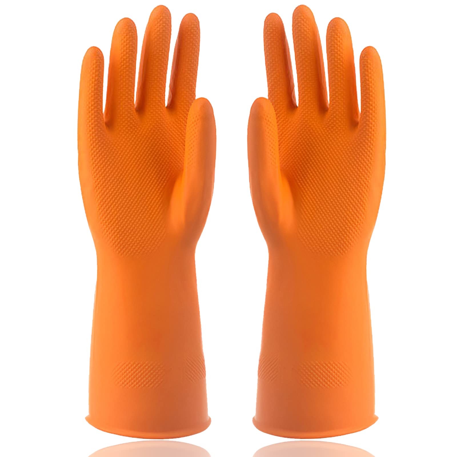 Sibba 1 Pairs Rubber Gloves Dishwashing Medium, Orange Regular Pattern