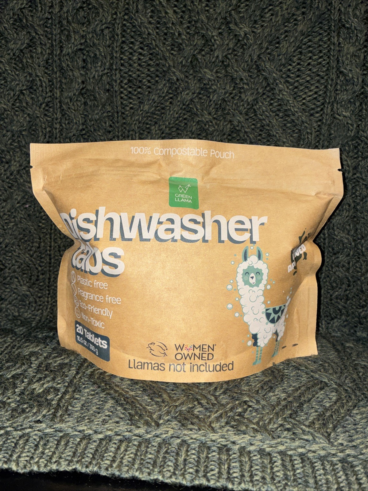 Green Llama Plastic Free, Fragrance Free, Non-Toxic Dishwasher Tabs 20 Count
