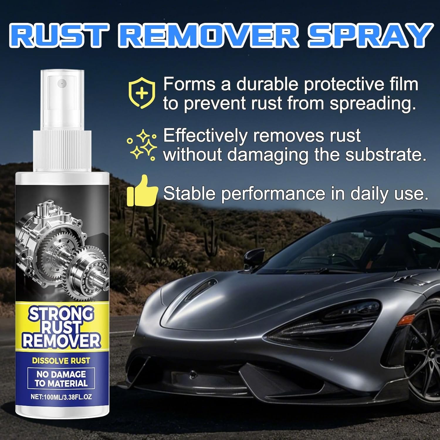 Rust Remover Spray for Metal, Heavy Duty Metal Cleaner, Multipurpose Rust Stain