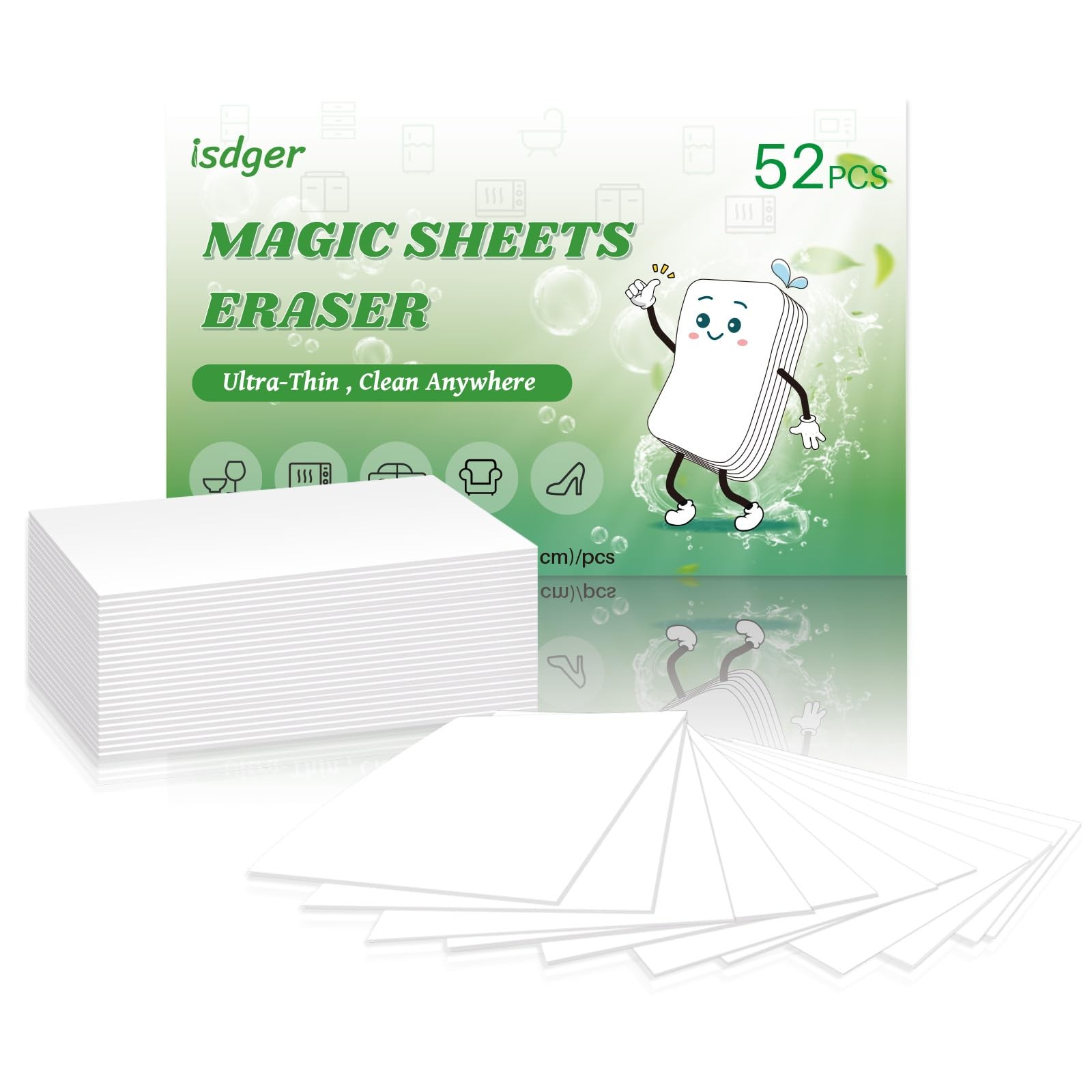 52 PCS Sponge Eraser Sheets, Ultra Thin, GRS Certified