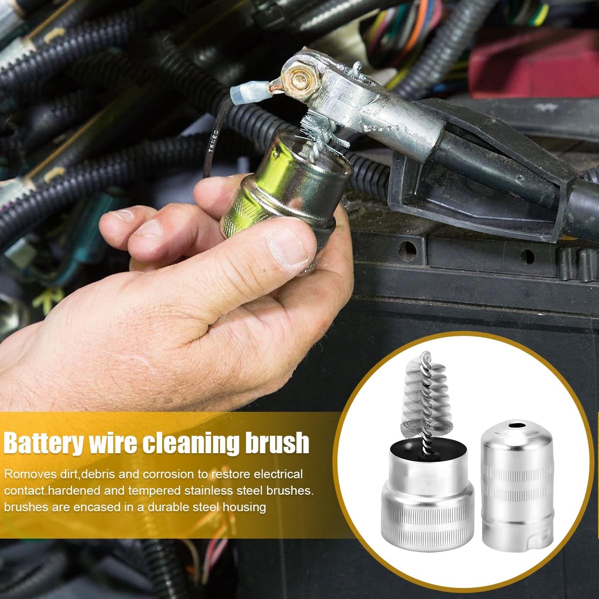 Car Battery Terminal Cleaner Brush Kit, Vehicle Battery Post with 12PCS Washe…