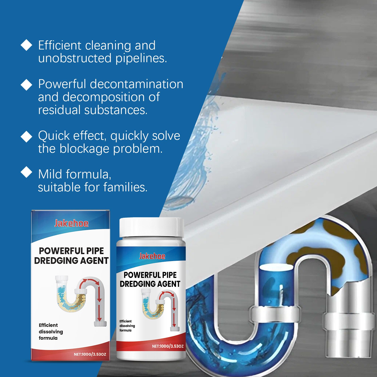 Drain Cleaner with Clog Removal Deodorizing Formula for Kitchen and Bathroom