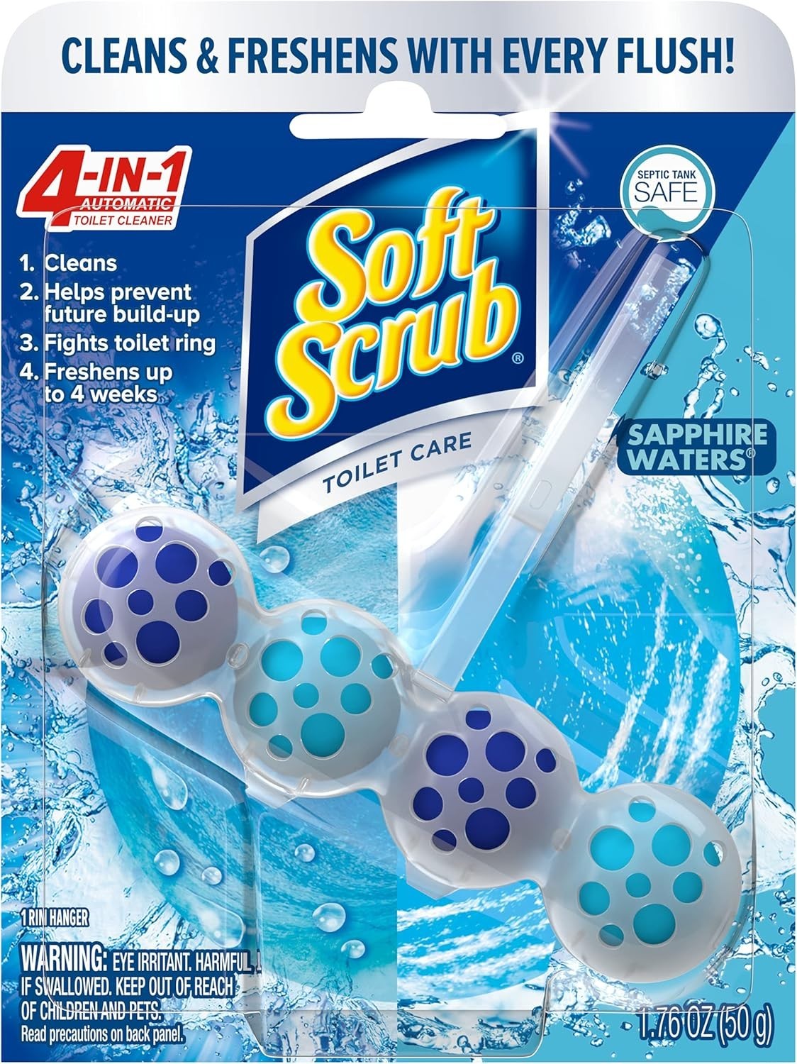 4-in-1 Toilet Cleaner Rim Hanger in Sapphire Waters – Freshens Up to 4 Weeks