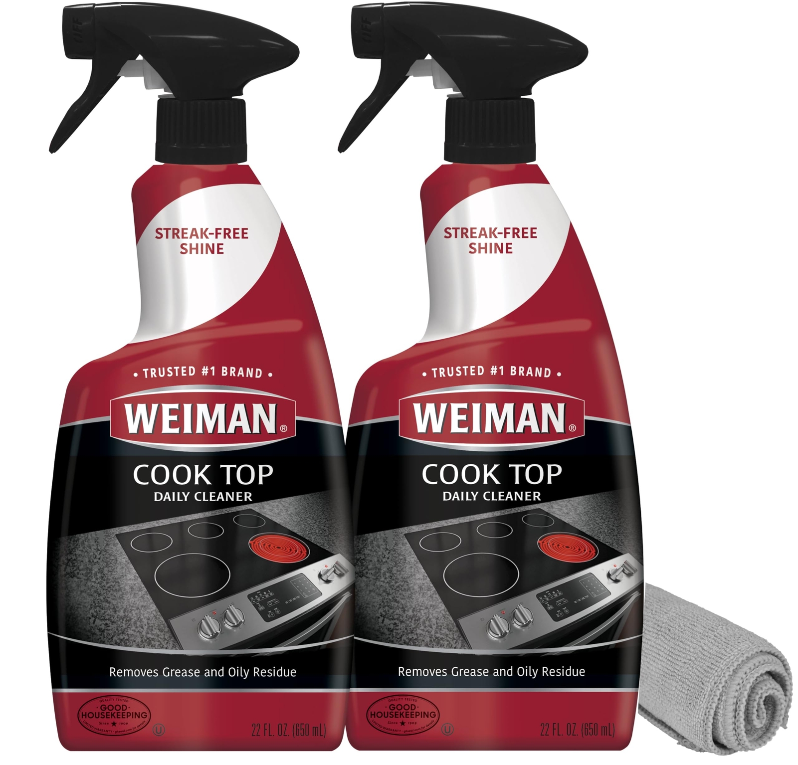 Weiman Cook Top Daily Cleaner Pack 2 with Microfiber Cloth for Stovetops