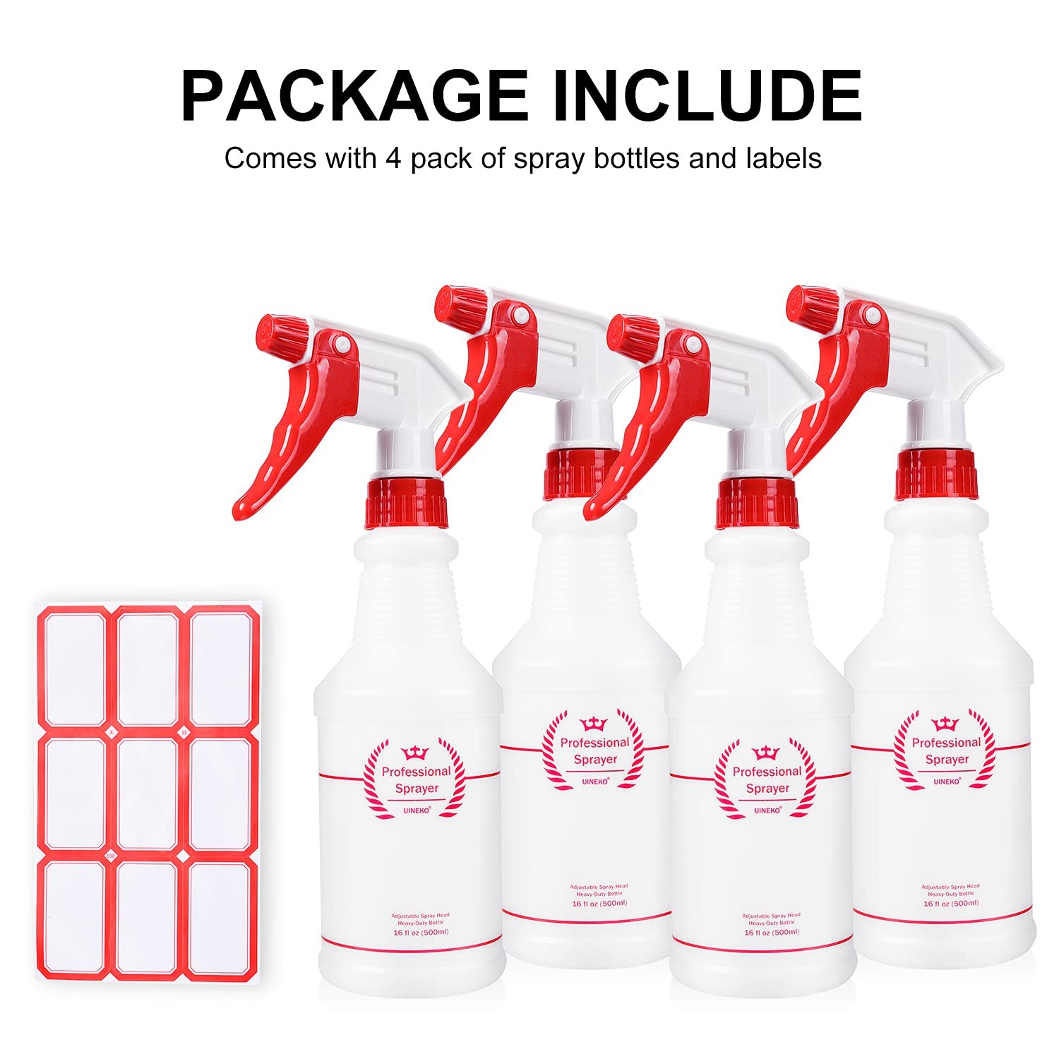 Plastic Spray Bottle (4 Pack, 16 Oz, All-Purpose) Heavy Duty Spraying Bottles…