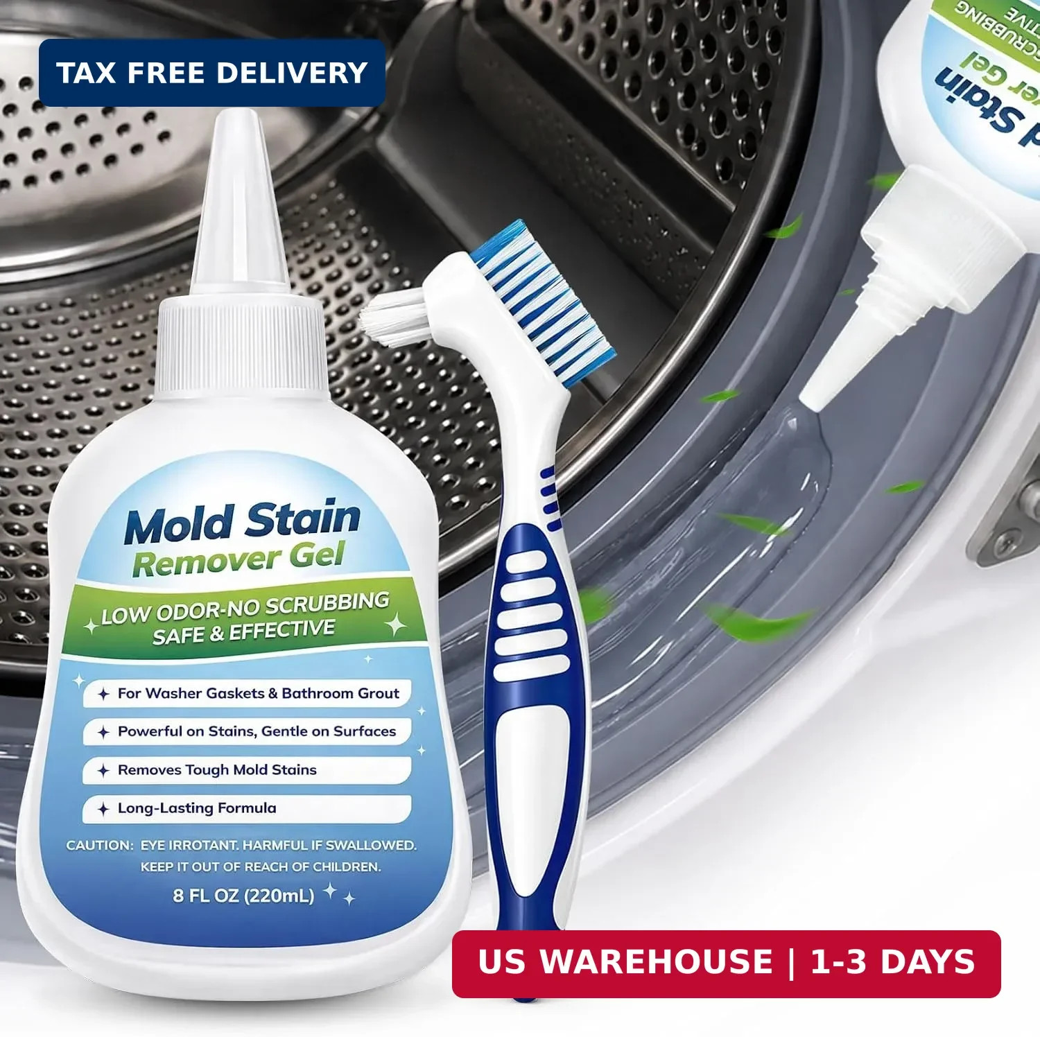 Mold-Stain Remover Gel for Washing Machine Seal & Bathroom – Low Odor Gel for Fr