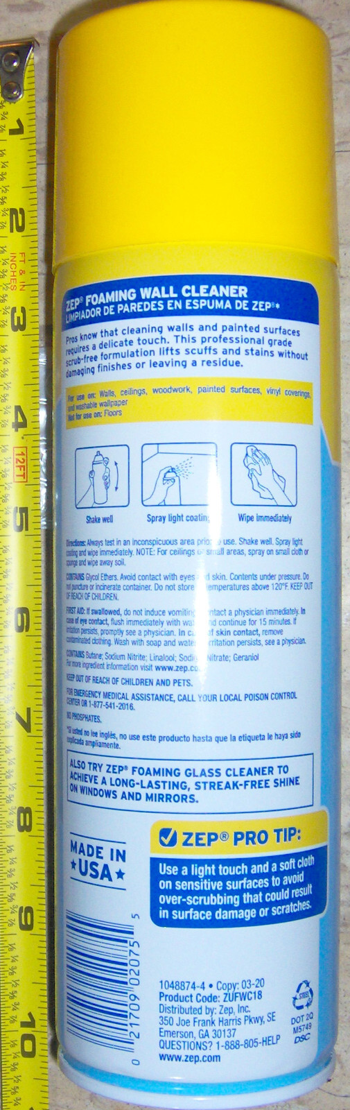 FoAm spraY WALL CLEANER Clean walls ceilings woodwork wallpaper Zep ZUFWC18