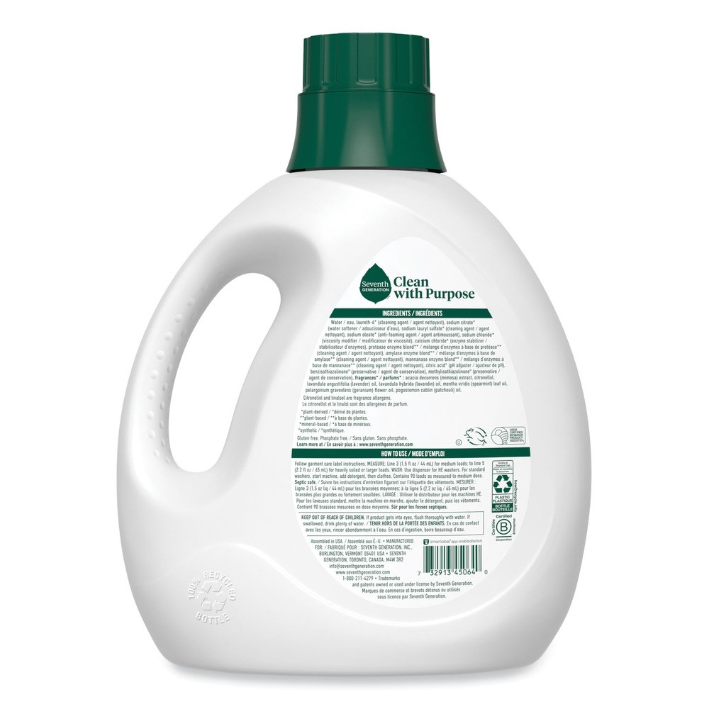 Seventh Generation 45064CT 135oz Bot Laundry Detergent – Fresh Lavender 4/CT New