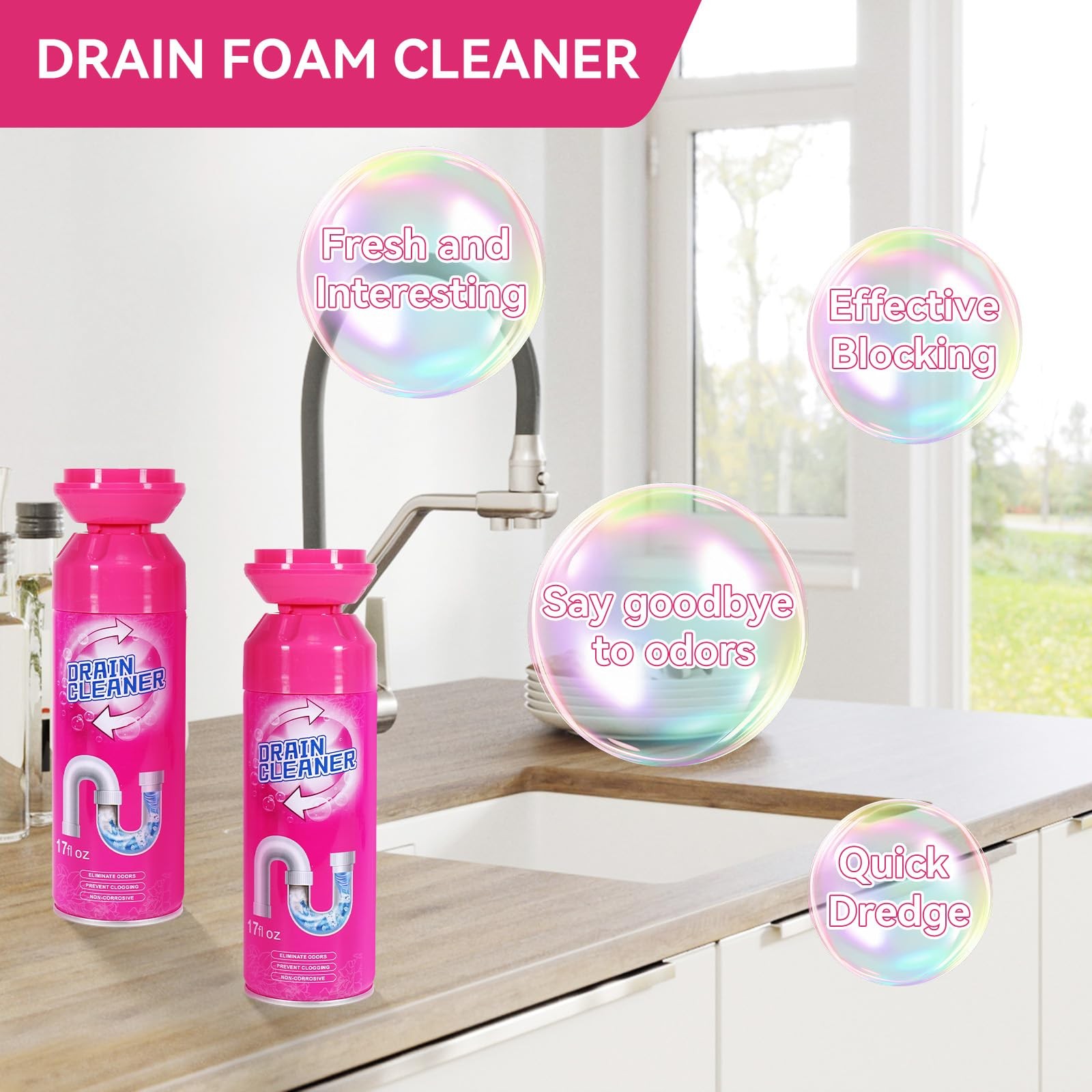 Foaming Drain Cleaner Clog Remover Sink Deodorizer Tub Shower 17 fl oz