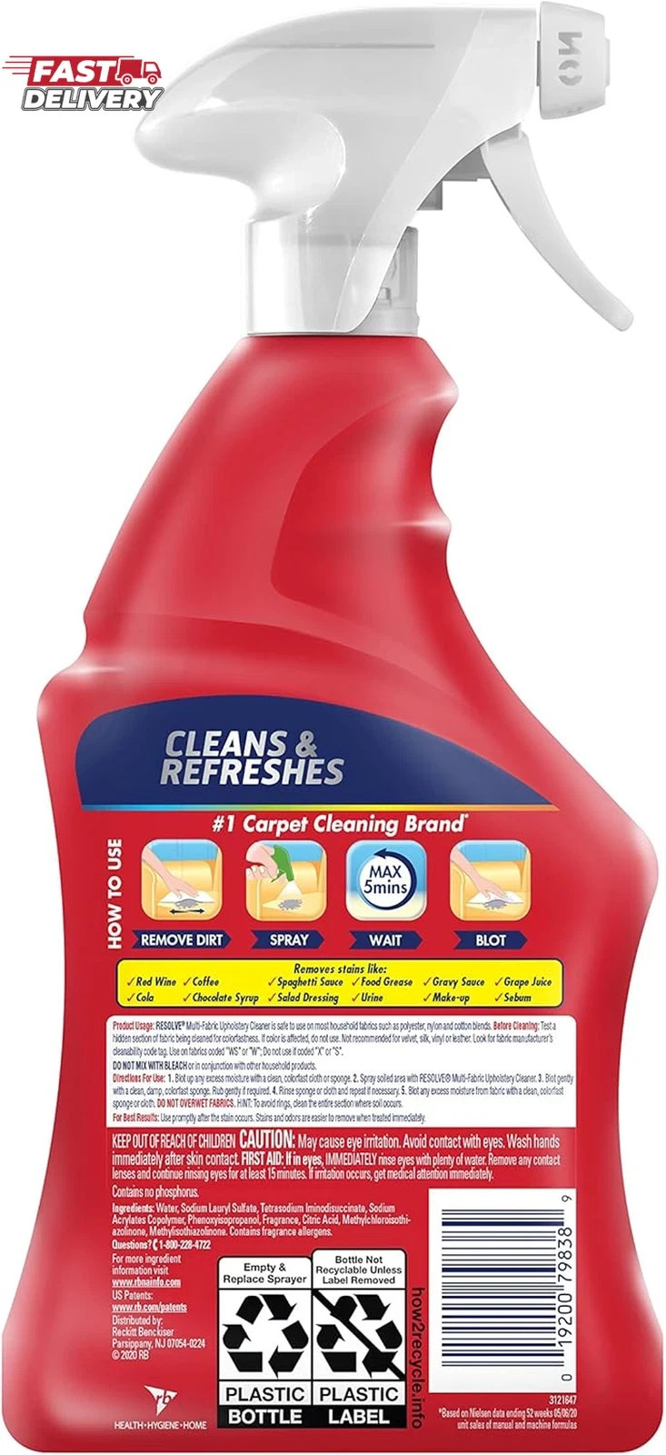 Resolve Carpet Cleaner, 22 Fl Oz Multi-Fabric Cleaner and Upholstery Stain Remov