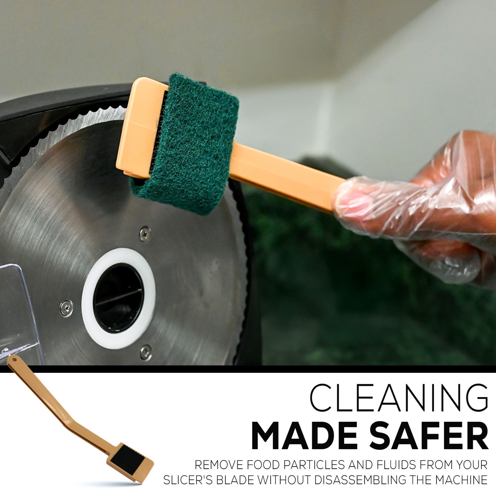 11″ Slicer Cleaning Tool Handle with 4 Scrubbing Pads