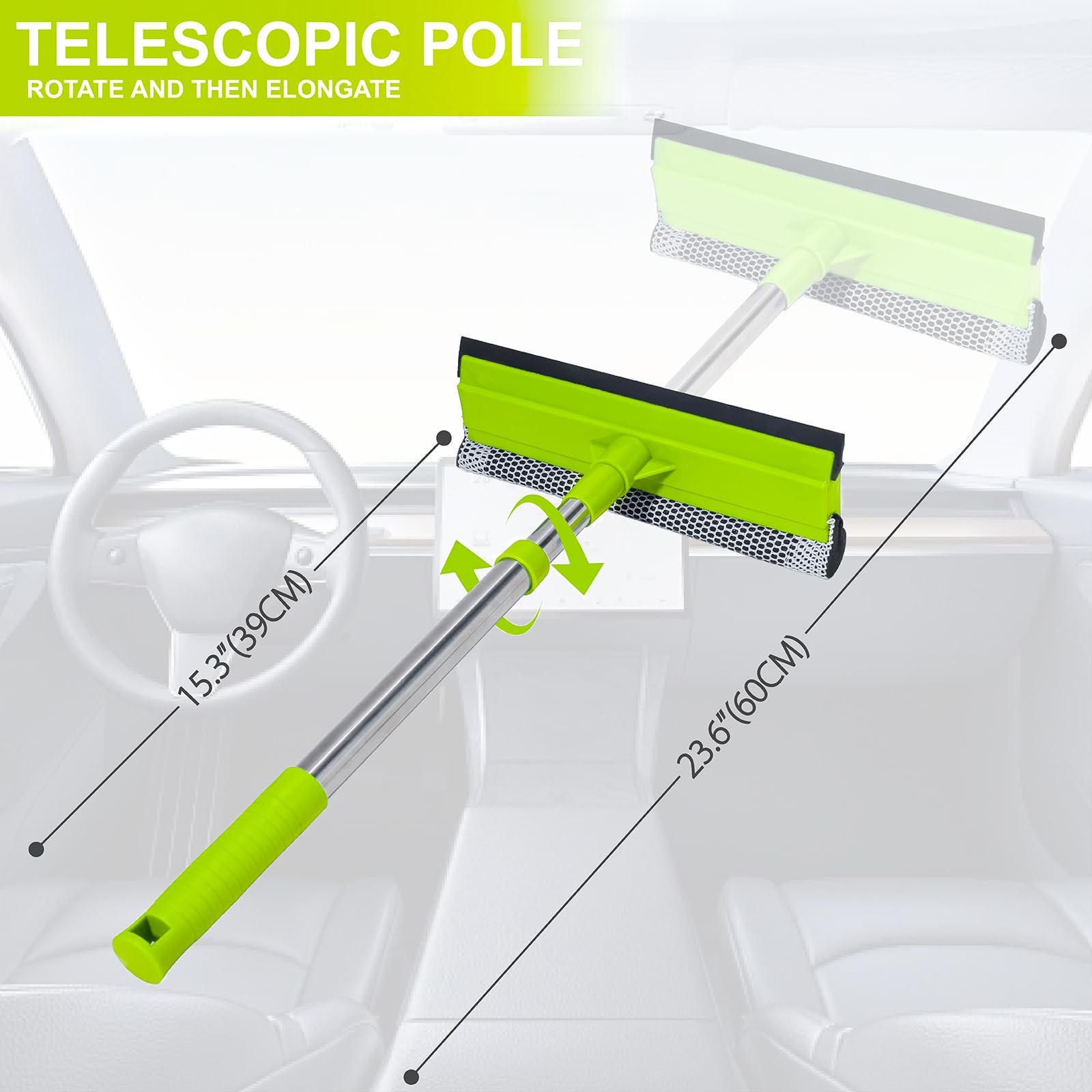 Window Squeegee with 15.7″-27.5″ Retractable Stainless Steel Handle, 2-in-1 W…