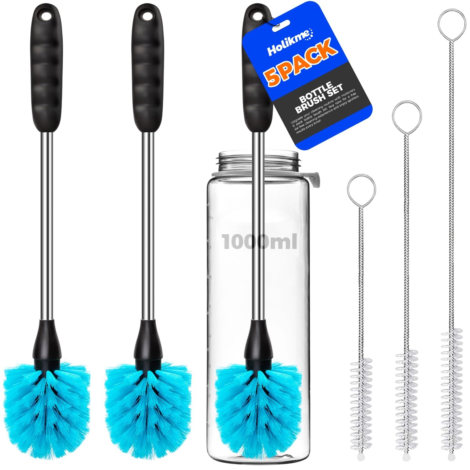 5 Pack Bottle Brush Cleaner Set, 14″ Long Handle Stainless Steel Bottle Cleaner