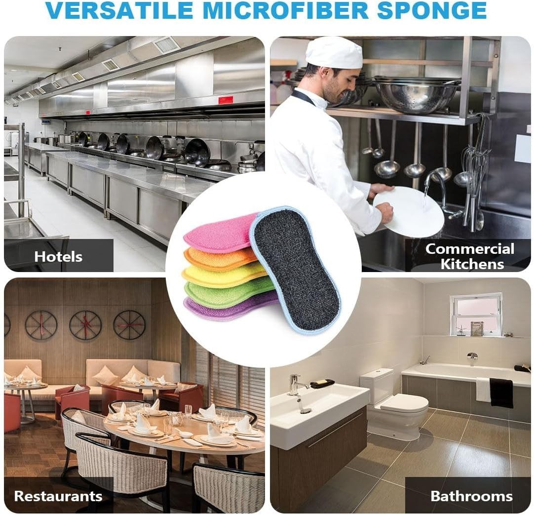 Durable 12 Pack Microfiber Sponges – Non-Scratch Design for All Kitchen Surfaces