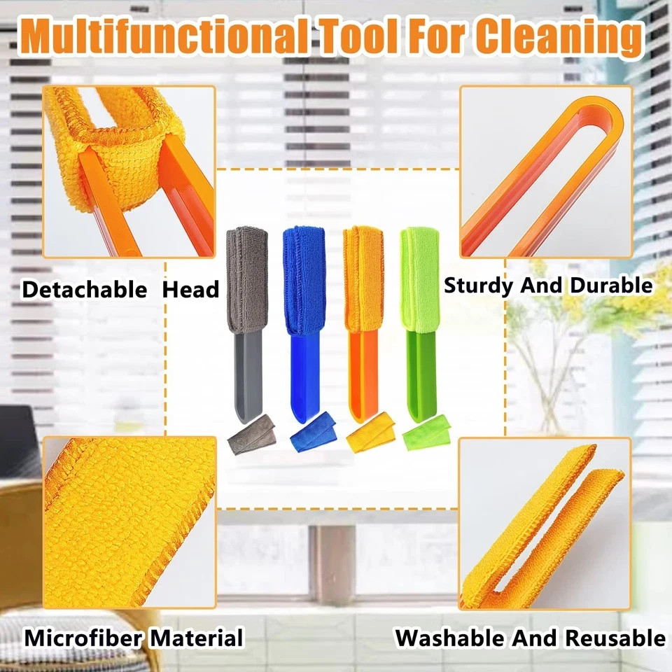4 Pack Blinds Duster – Window Cleaner with 4 Microfiber Sleeves Cleaning Tools