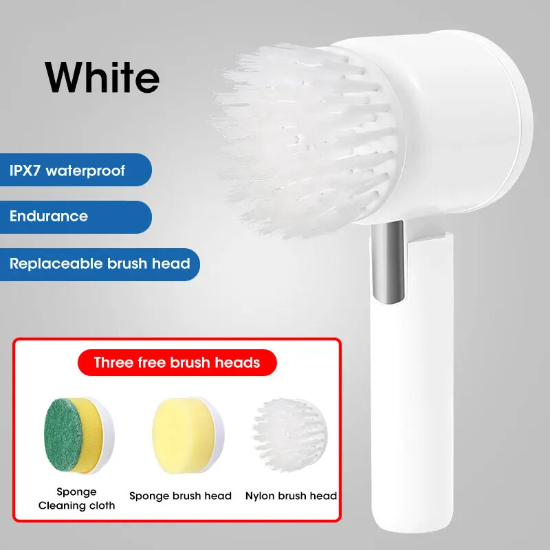 Brush Power Scrubber with 5 Replaceable Brush Heads, Electric Cleaning Brush