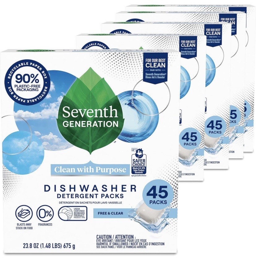 Seventh Generation Free & Clear Dishwasher Packs – 45 Count