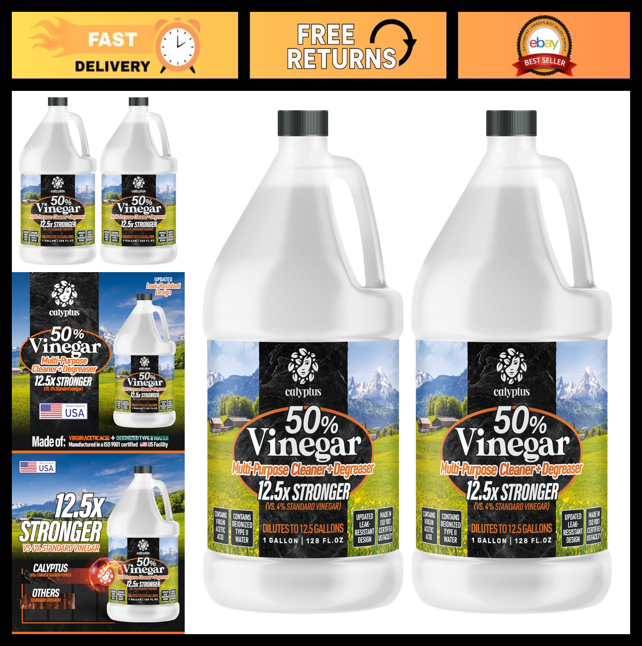 Calyptus 50% Concentrated Vinegar Cleaning Solution 2 Gallon