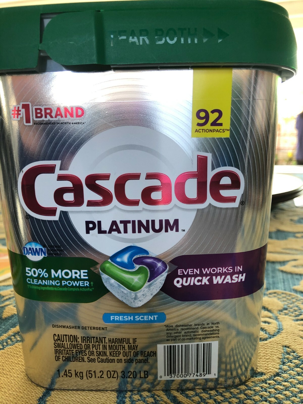 Cascade Platinum ActionPacs Dishwasher Detergent – 92 Count Fresh Scent