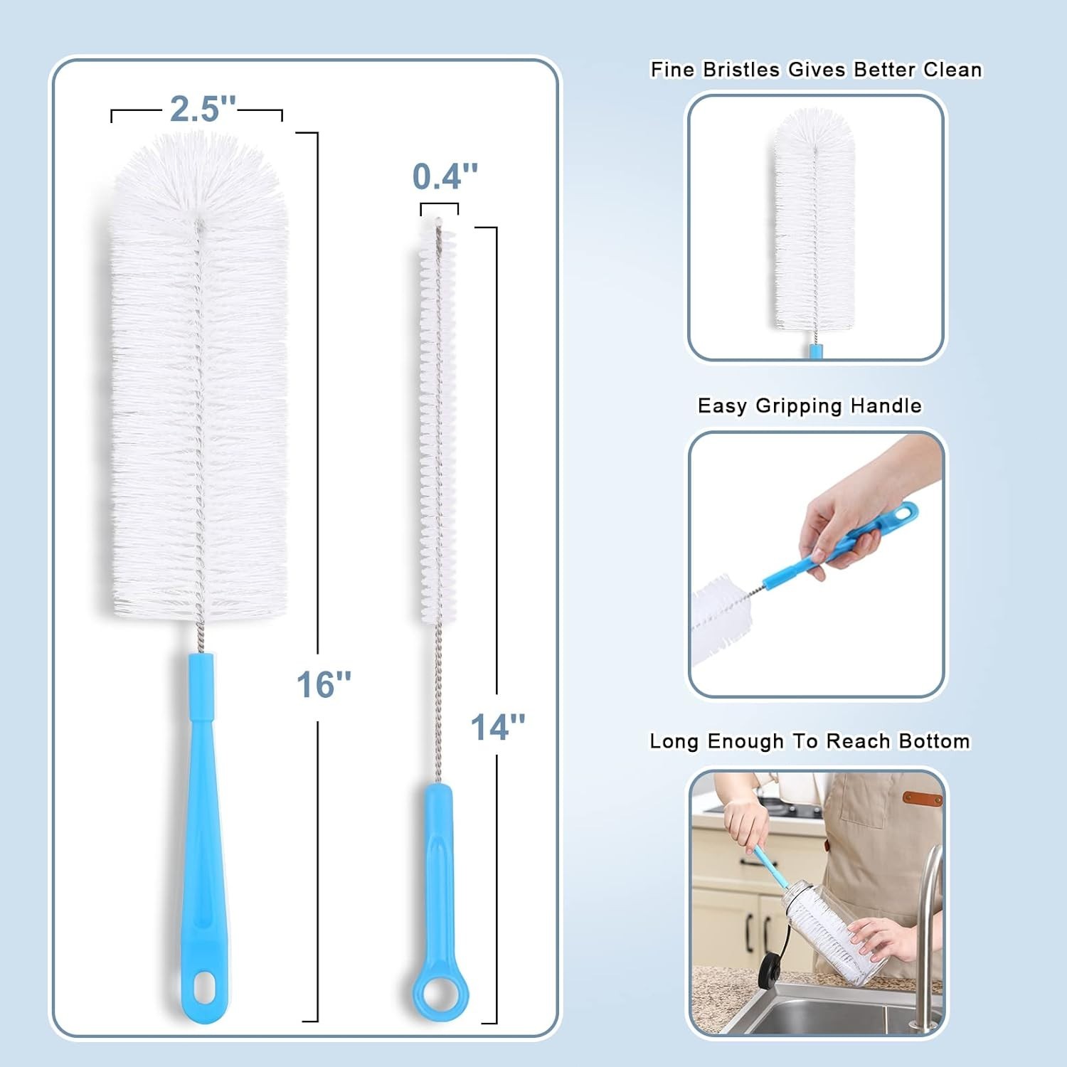 Bottle Cleaning Brush Set Long Handle Silicone Brushes Jug Thermos Flask Cleaner