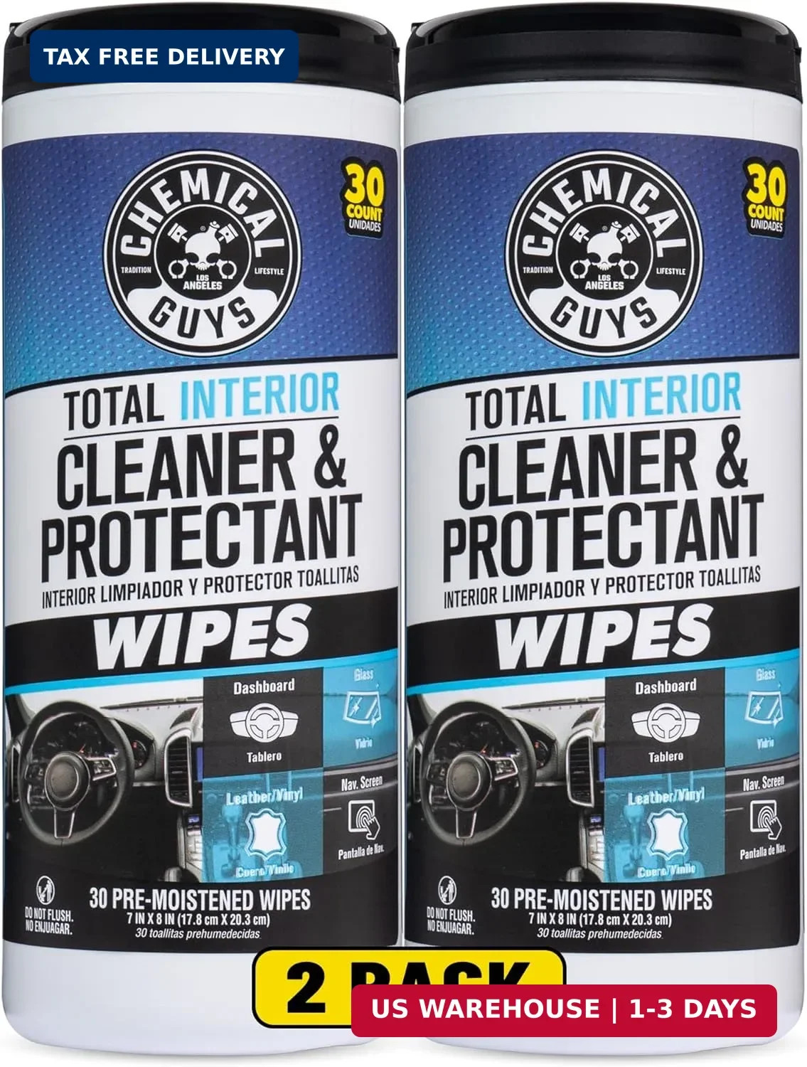 Chemical Guys, Total Interior Cleaner & Protectant Canister Wipes, 60 Count | Fo