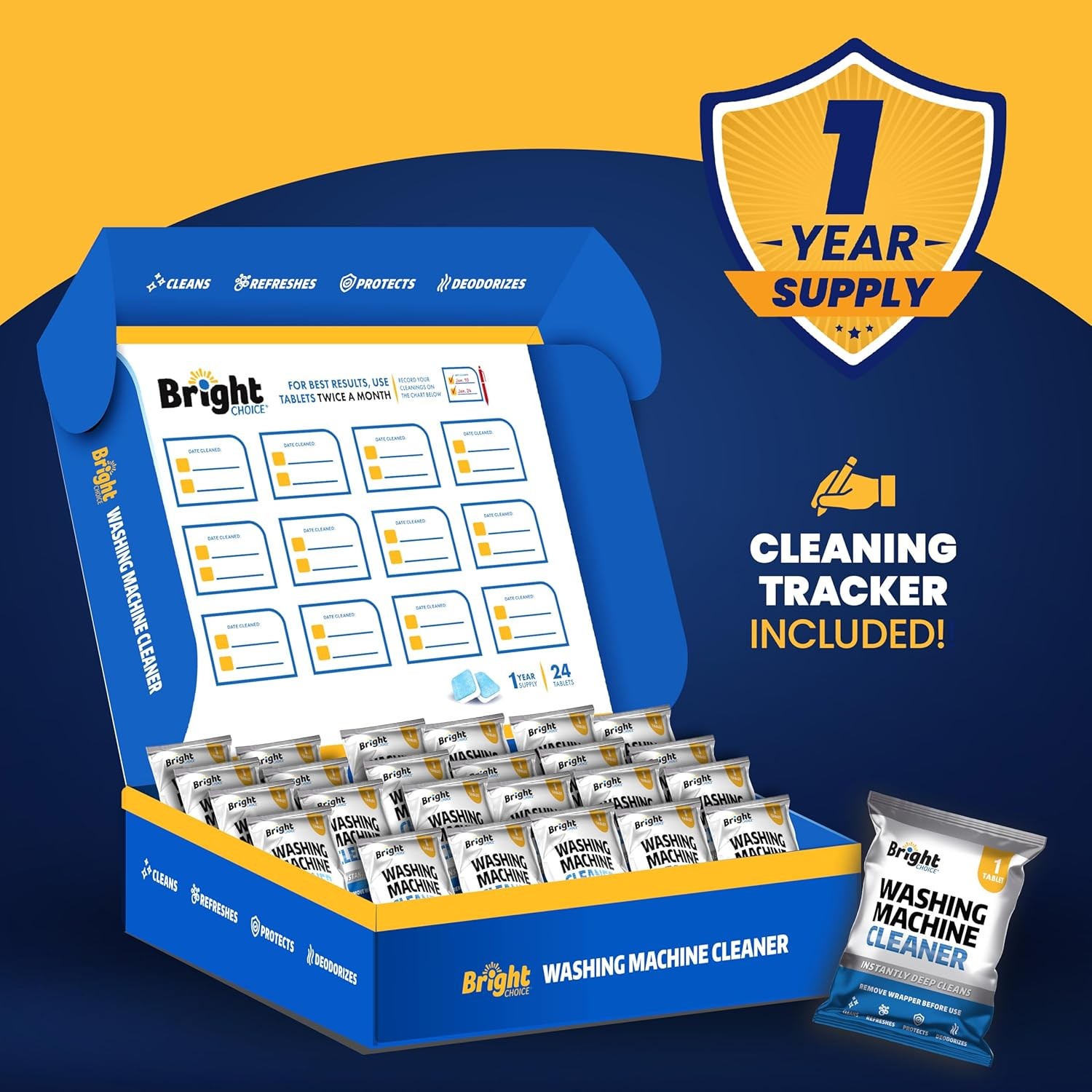 Washing Machine Cleaner Tablets 24 Pack – Deep Cleaning for Front & Top Load