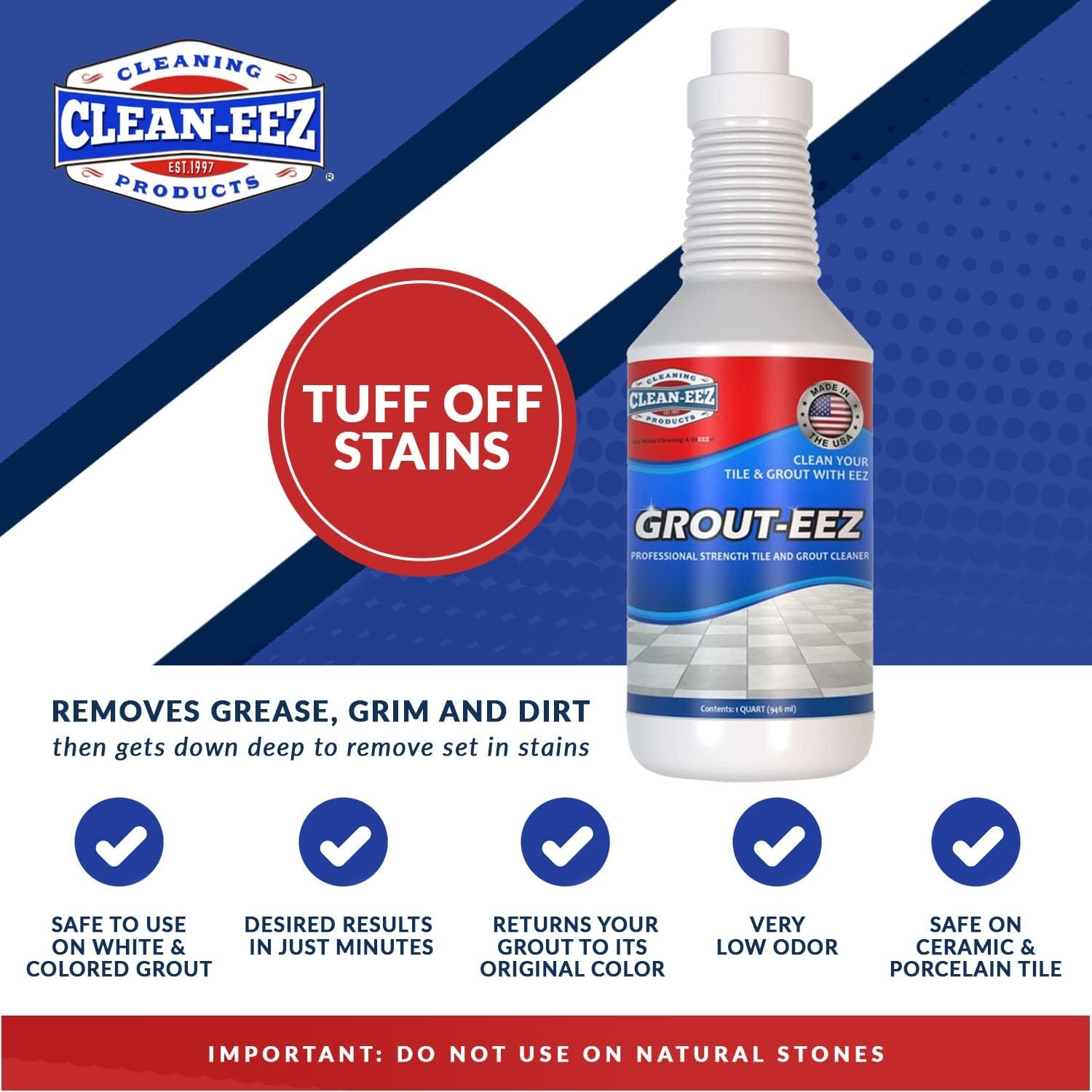 Clean-eez Grout-eez Heavy Duty Grout Cleaner Tile & Floor Stain Remover 32oz