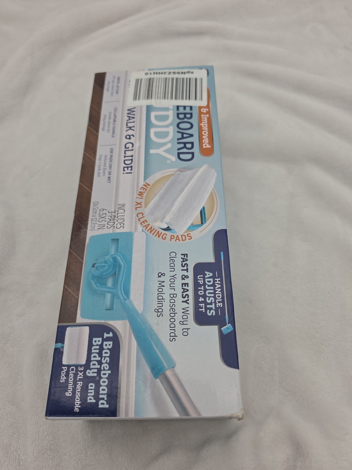 New BASEBOARD BUDDY Cleaning Tool 3 XL Reusable Pads 4 ft Handle Moldings Clean