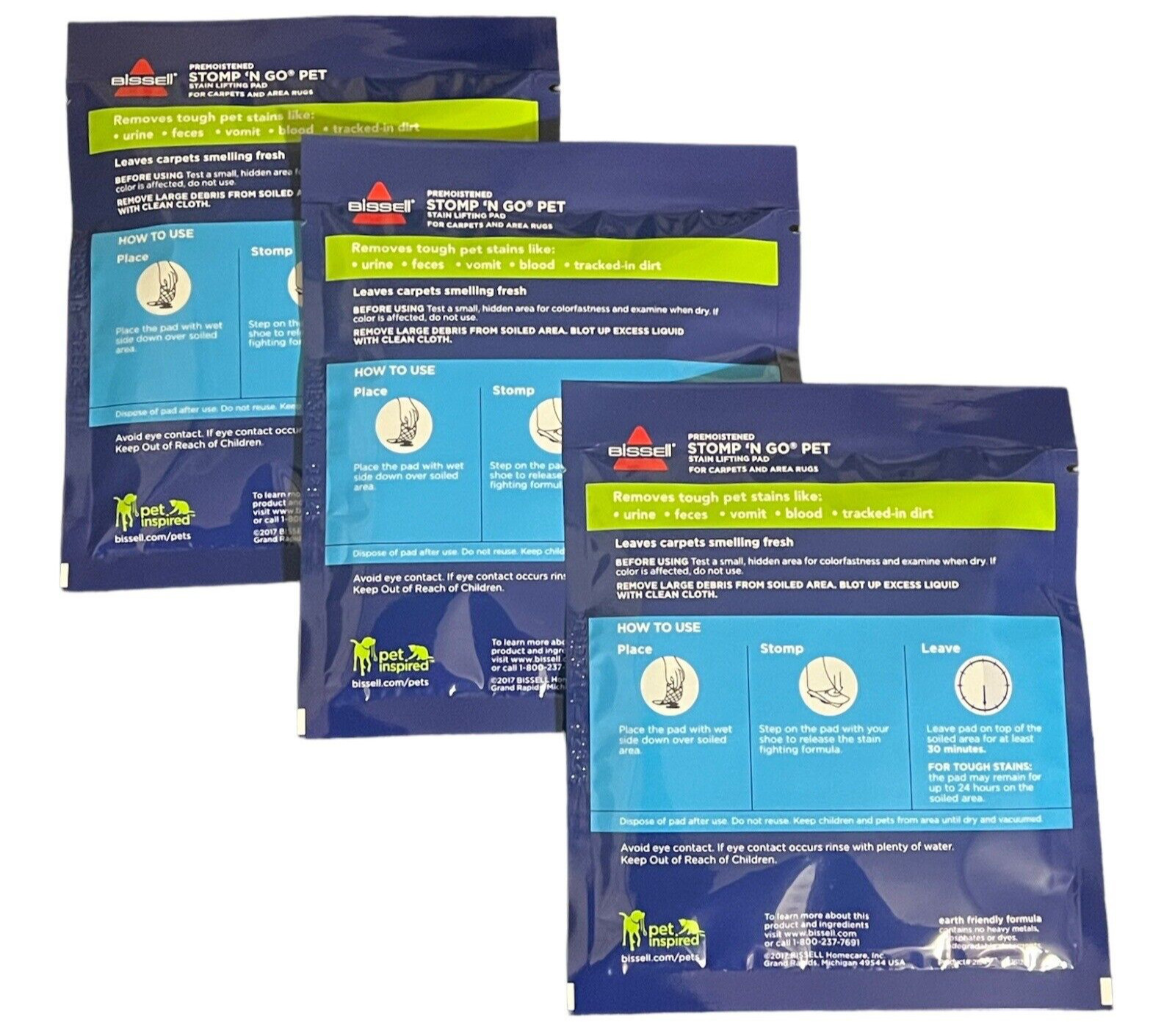 Bissell Stomp N Go Pet Stain Lifting Pads +Oxy Sealed Carpets or Rugs 3-Pack New
