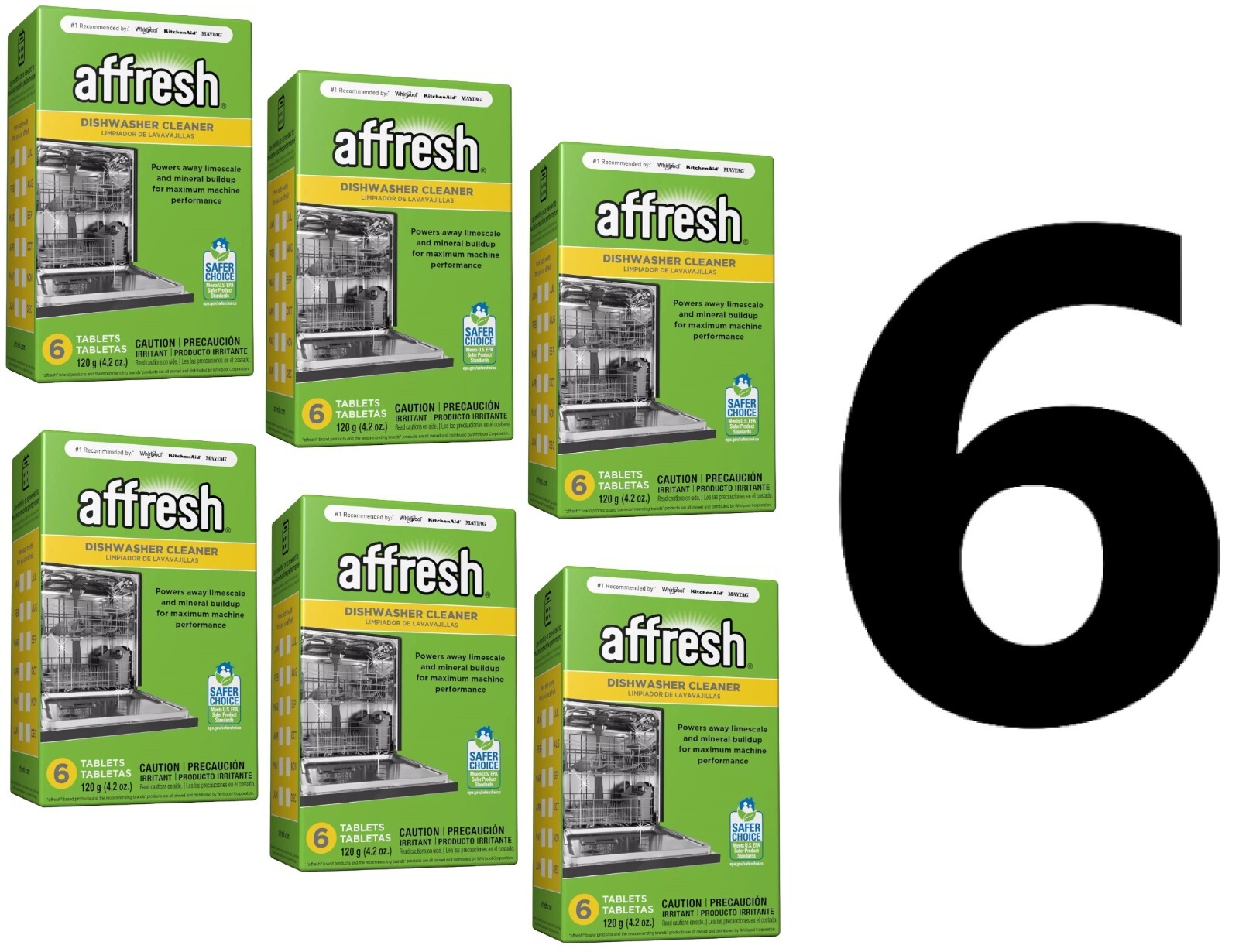 SIX BOXES Affresh W10549851 Dishwasher Cleaner 6 Tablets In EACH BOX TOTAL OF 36