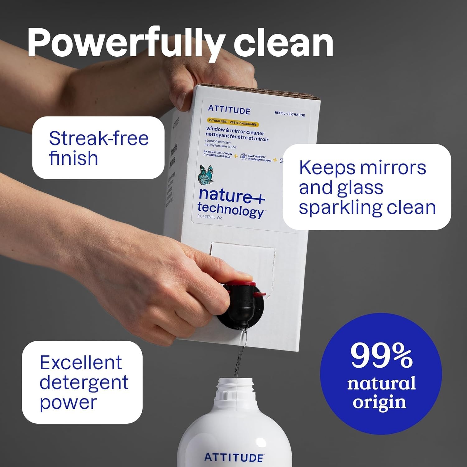 Plant-Based Streak-Free Window Cleaner – Eco-Friendly & Citrus Scent, 27.1 Fl Oz