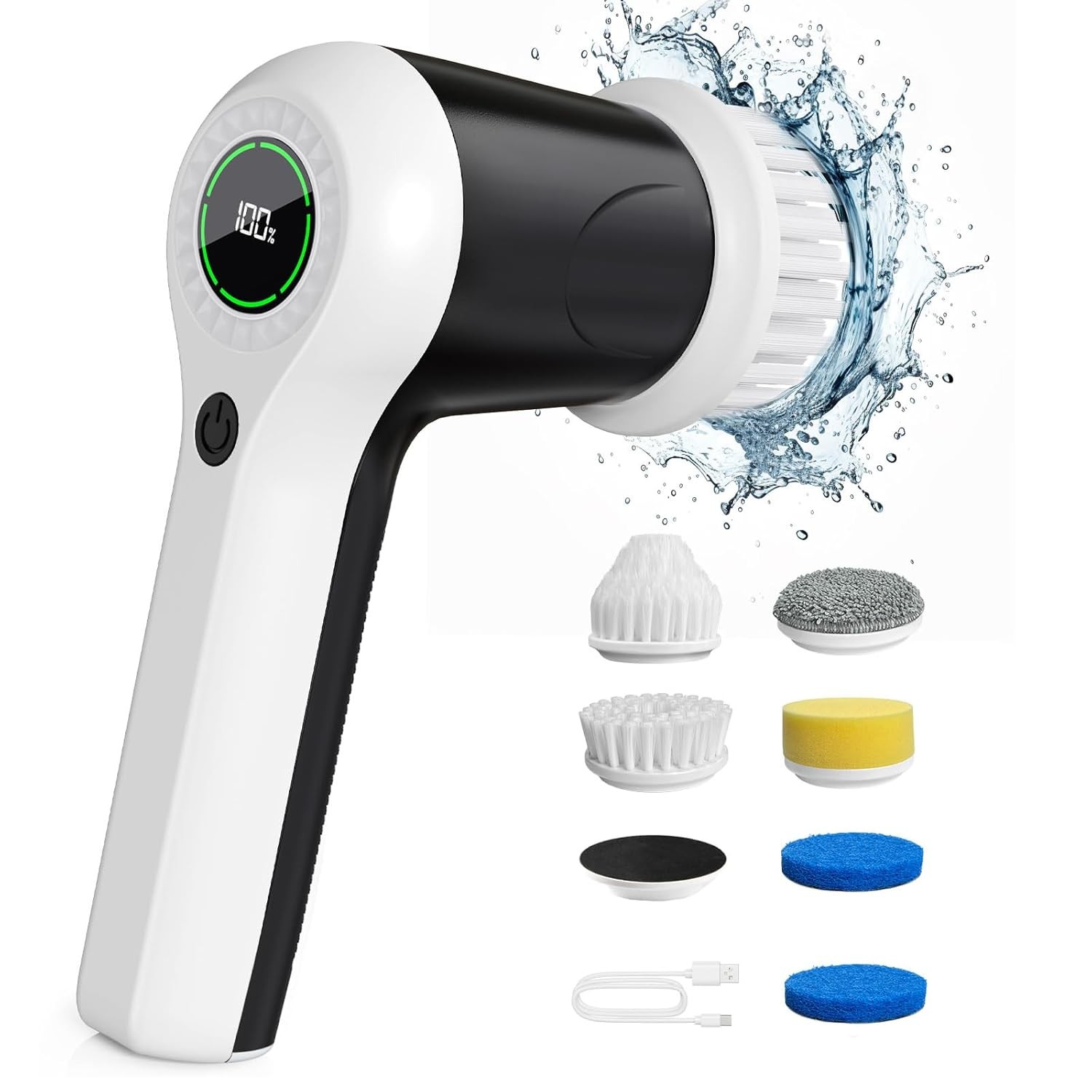 Cordless Electric Spin Shower Scrubber with Battery Level Display for Easy