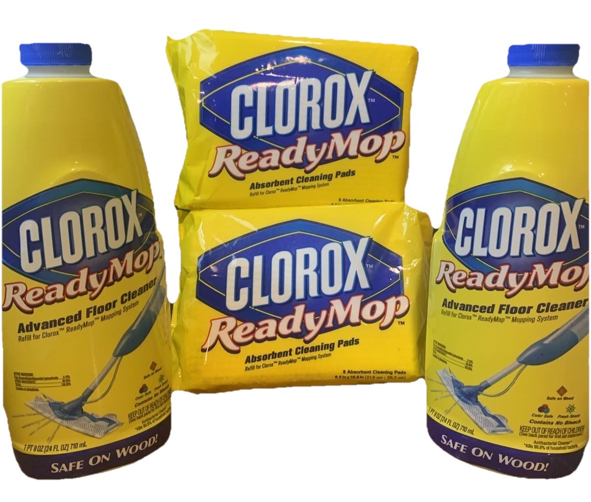 Clorox Ready Mop 2 BOTTLES Advanced Floor Cleaner 24oz New + 16 REFILL PADS