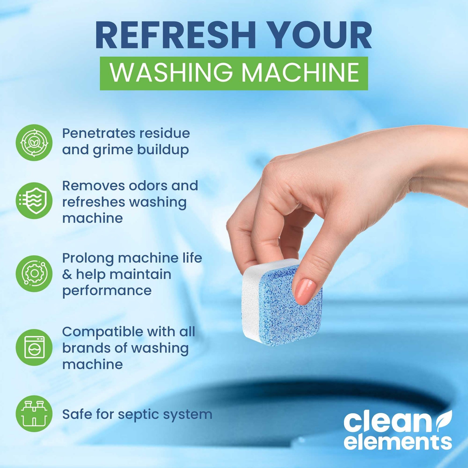 Washer Cleaner Tablets 24 Count Deep Descaler HE Front Top Load Drum Freshener