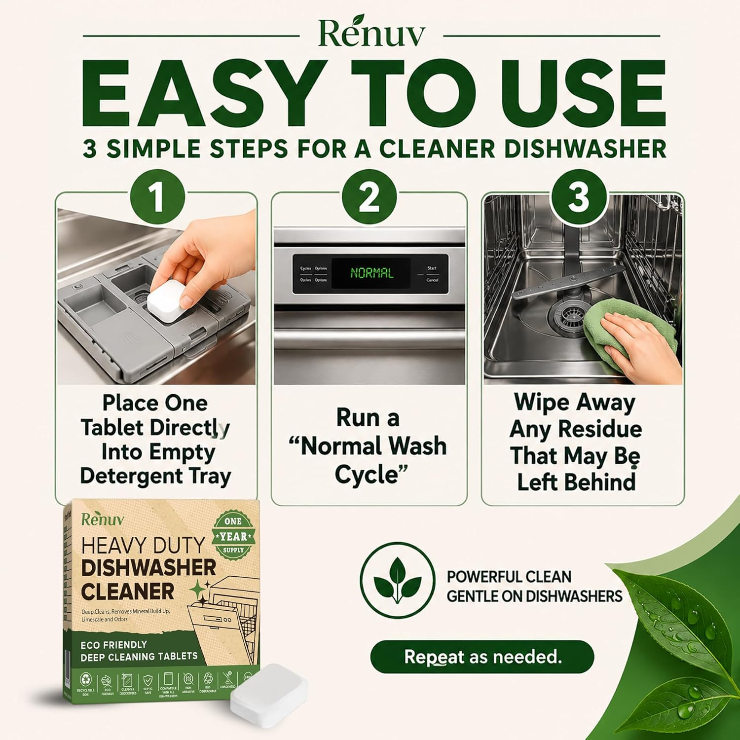 ® Heavy Duty Dishwasher Cleaner & Deodorizer Tablets, Descaler, Deep Cleaning, N