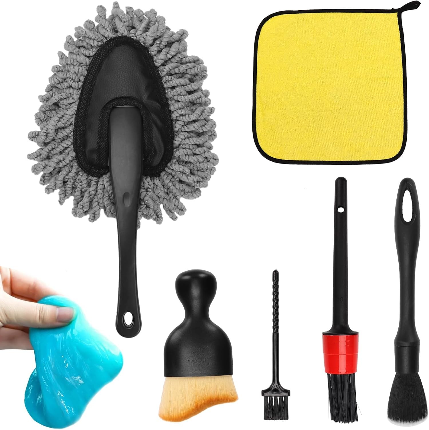 Car Interior Duster Detailing Brush Set Cleaning Gel Kit, Soft Microfiber Towels