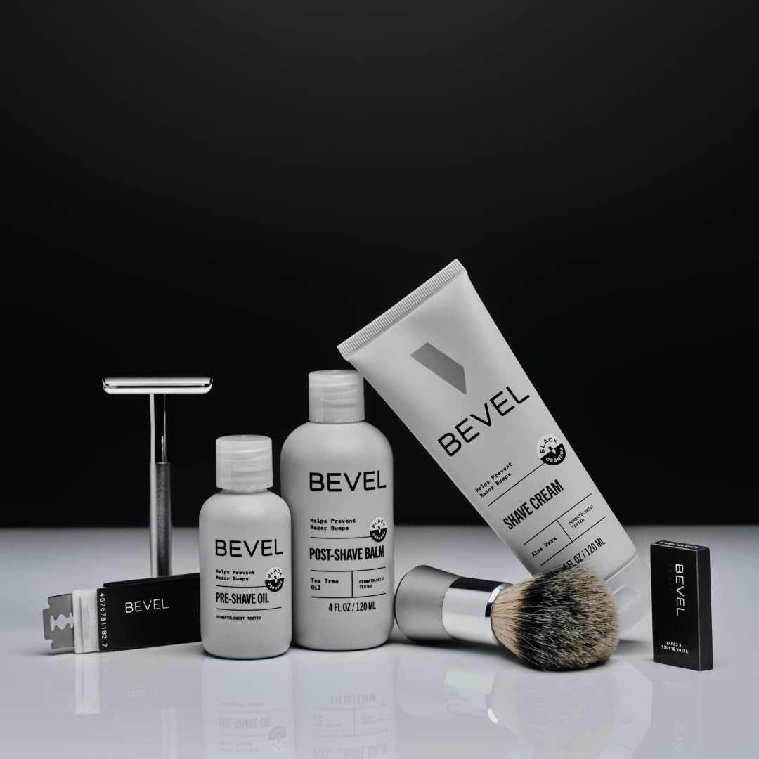 Bevel Shaving Kit for Men, Includes Safety Razor with 40 Replacement Blades, L